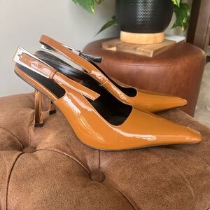 Eldof Women’s Patent Slingback Pointed-Toe Pumps in Cognac.